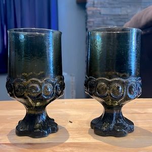 Tiffin Franciscan Madeira olive green 1960’s water wine glasses goblets vintage